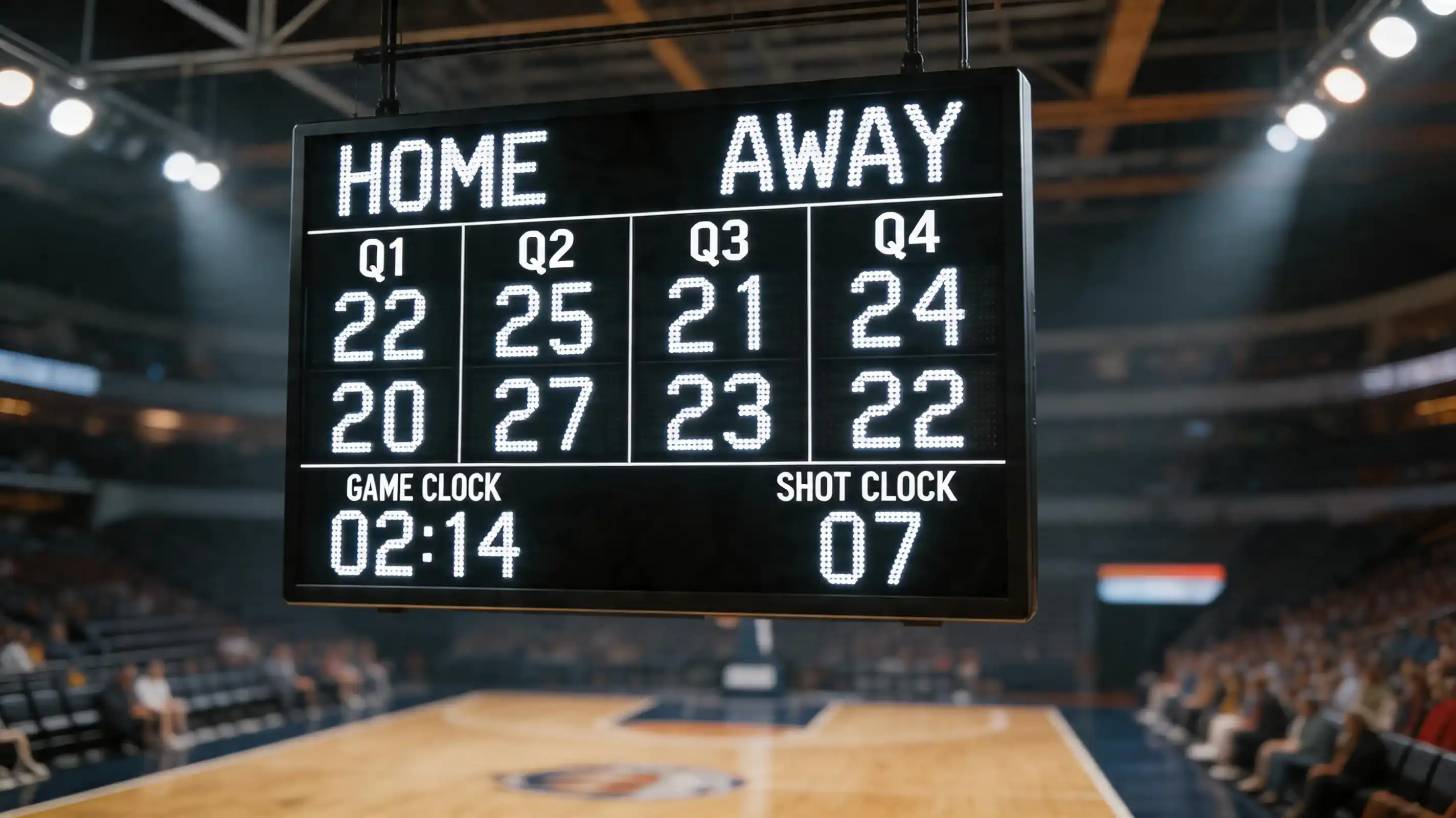 Basketball scoreboard showing quarter-by-quarter scores for period betting analysis