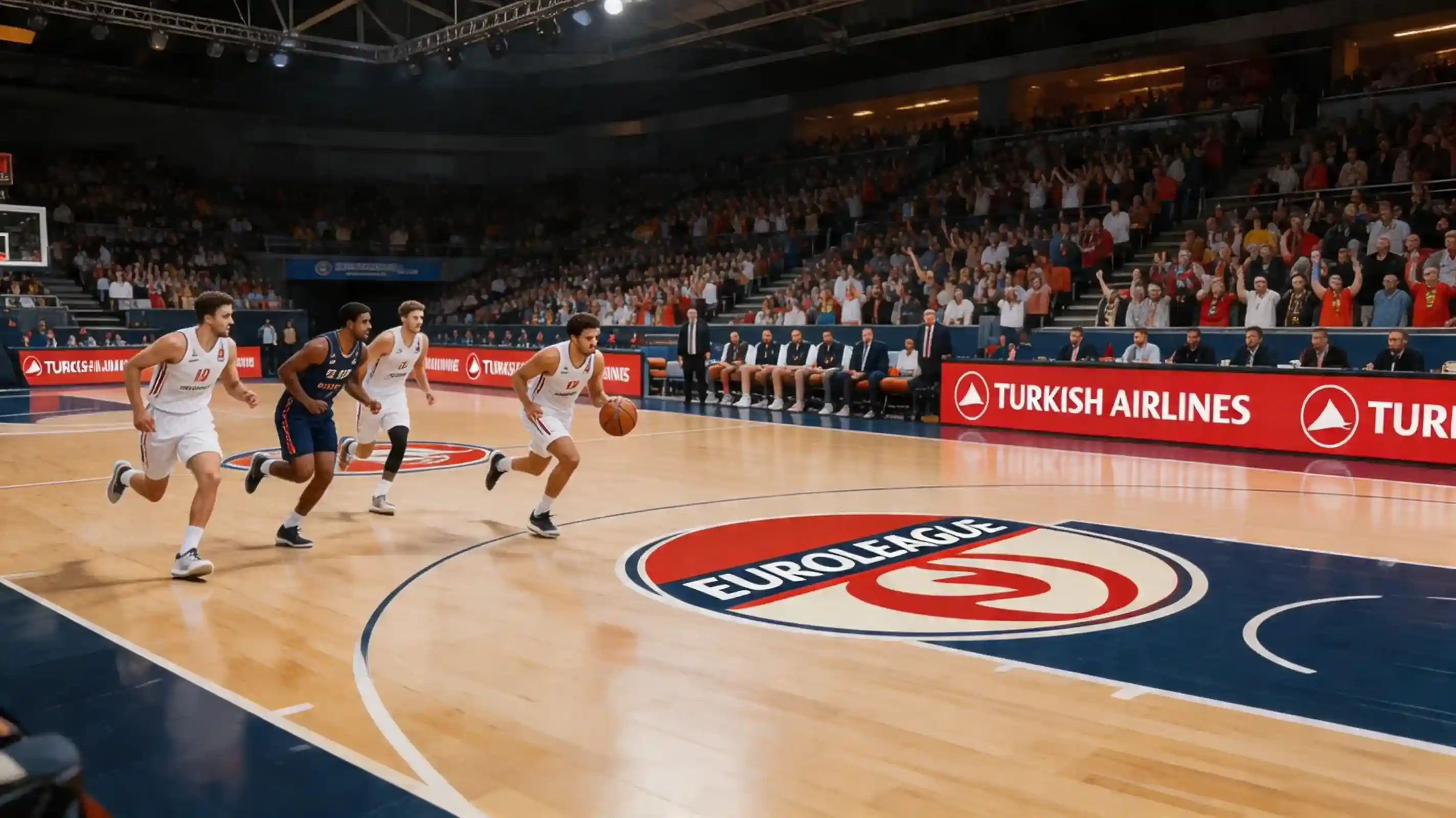 EuroLeague basketball match showing European court dimensions and FIBA rules gameplay