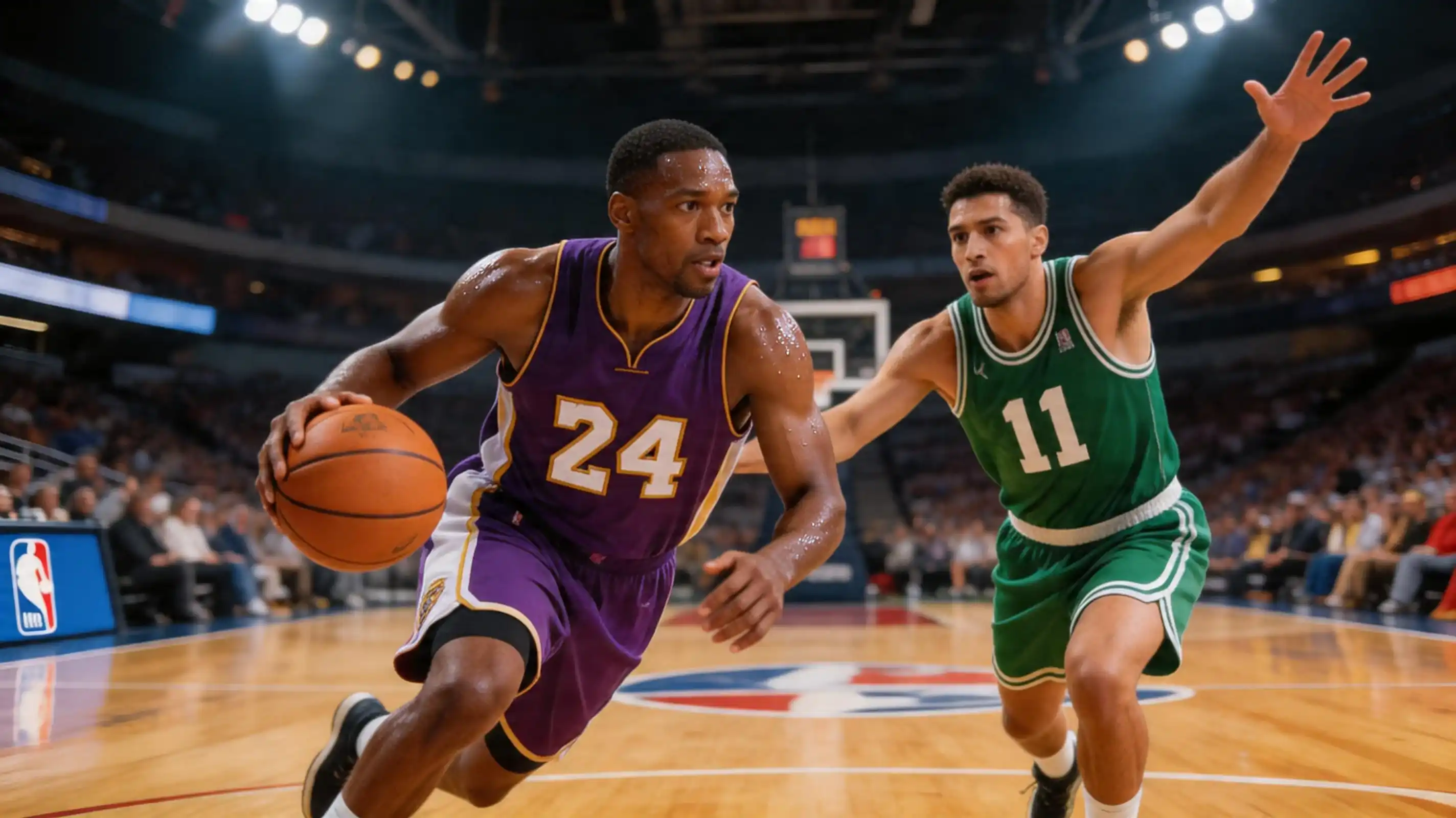 NBA basketball game in progress with players on court showing live in-play betting moment